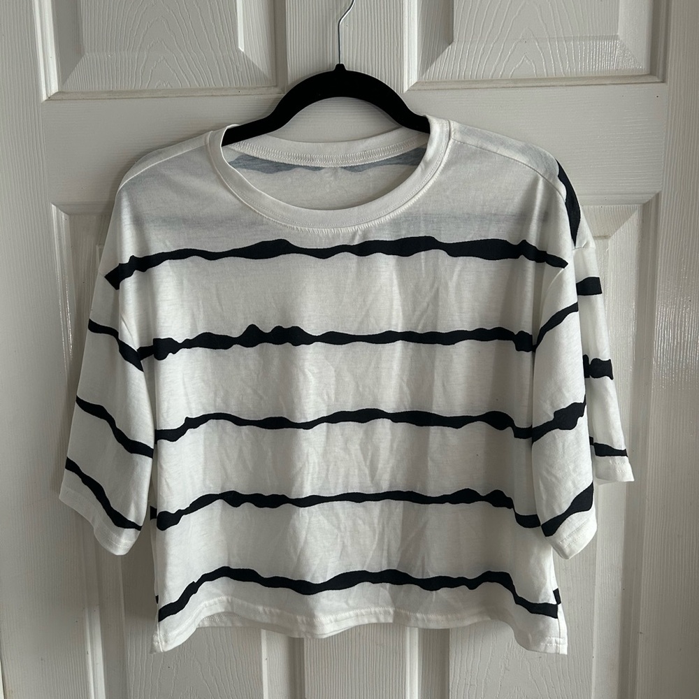 Striped Boxy Tee - White with Black Stripes